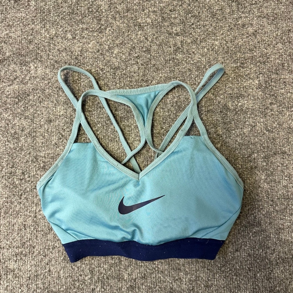 Nike Sports Bra Womens Size S Blue Strappy Racerback Athletic Compression Logo